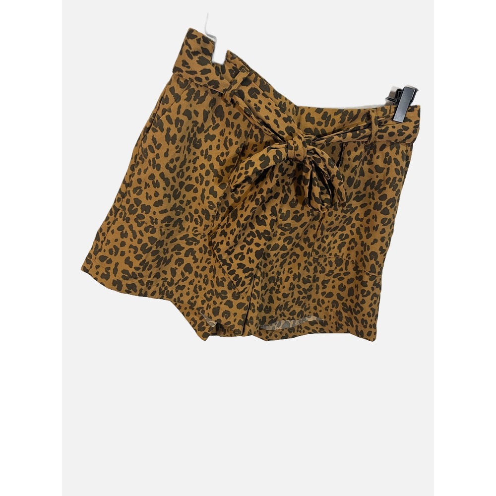 A New Day Shorts Womens Medium Brown Leopard Print High Rise Tie Waist Paperbag